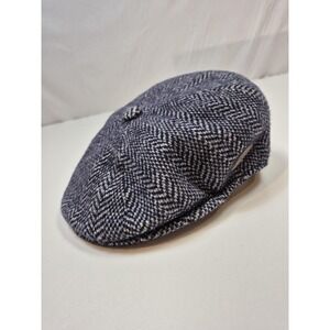 VTG Kangol Hat Flat Cap Fitted Mens XL Gray Herringbone Wool Tweed Lined Winter